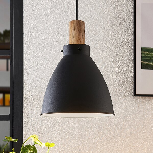 Lindby Lampă suspendată Trebale, E27, Ø 28 cm, negru, metal, reglabil, Negru, Camera de zi / sufragerie, Metal, Scandinavă