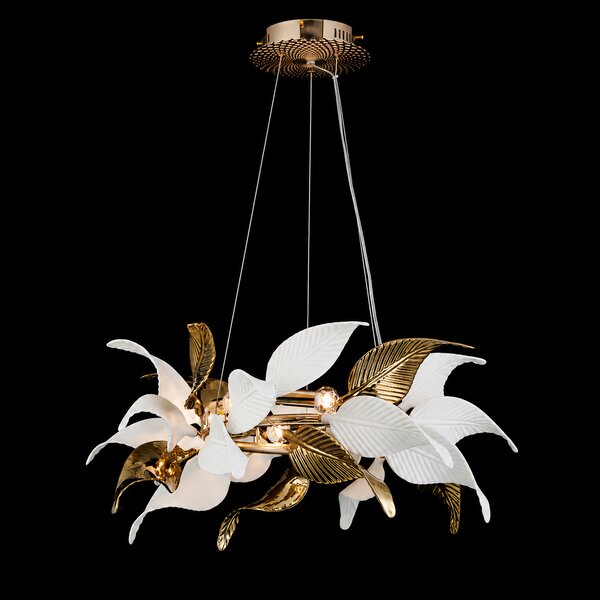 Lustra cu Frunze Ceramice, 6 Brate, Finisaj Gold - Bussy Lighting 7208-6P