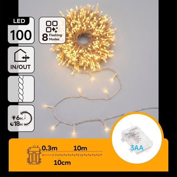Aigostar - LED Ghirlandă de exterior de Crăciun 100xLED/8 funcții 3xAA 10,3m IP44 alb cald