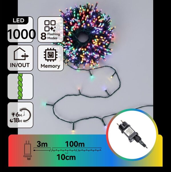 Aigostar - Instalație LED de exterior pentru Crăciun, 1000 LED-uri / 8 funcții, 103 m, IP44, multicoloră
