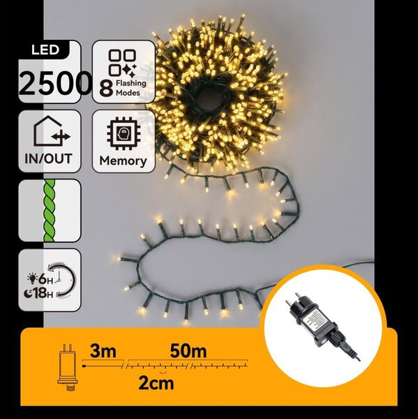 Aigostar - Ghirlandă LED de Crăciun pentru exterior 2500 LED/8 funcții 53 m IP44 alb cald