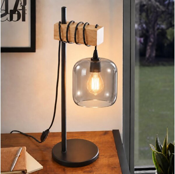 BRILAGI - Lampă de masă WOOD GLASS 1xE27/40W/230V maro/negru/gri fumuriu