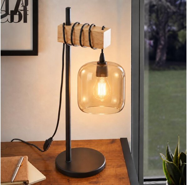 BRILAGI - Lampă de masă WOOD GLASS 1xE27/40W/230V maro/negru/maro fumuriu
