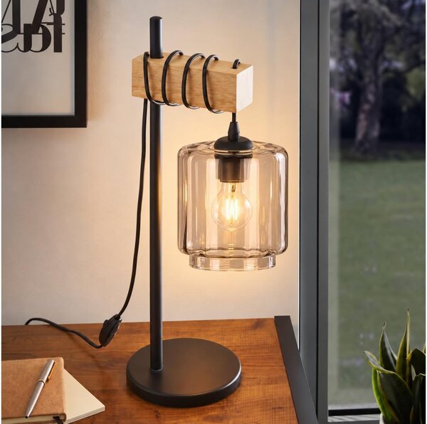 BRILAGI - Lampă de masă WOOD GLASS 1xE27/40W/230V maro/negru/bej fumuriu