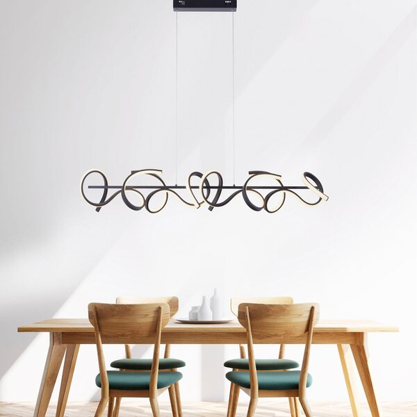 JUST LIGHT. GmbH Lampă suspendată LED Curls, negru, metal, 99 cm lungime, dimabil, reglabil, Negru, Camera de zi / sufragerie, Metal, Modern