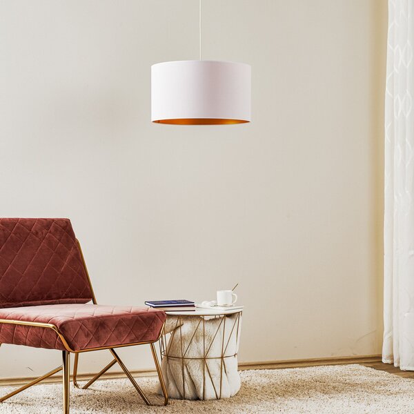 Duolla Lampă suspendată Roller, alb/auriu, Ø 45 cm, reglabil, Alb, Camera de zi / sufragerie, Țesătură / Textil, Modern