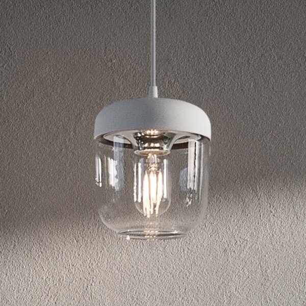 UMAGE Acorn lampă suspendată alb/oțel, 1 bec, reglabil, Transparent, Camera de zi / sufragerie, Sticlă, Design
