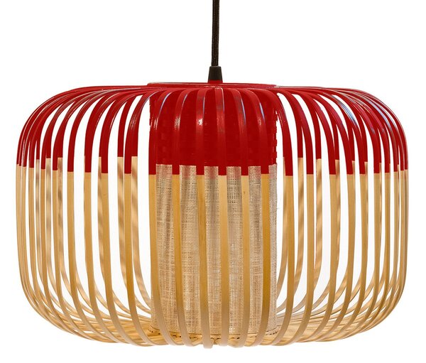 Forestier Lampă suspendată Bamboo S, Ø 35 cm, roșu, reglabil, Roșu, Camera de zi / sufragerie, Bamboo, Design