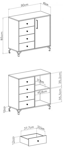 Comodă cu sertare Anders 90 cm - alb