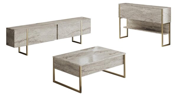 Set mobilier living Luna 1 (travertin + auriu). 1102332