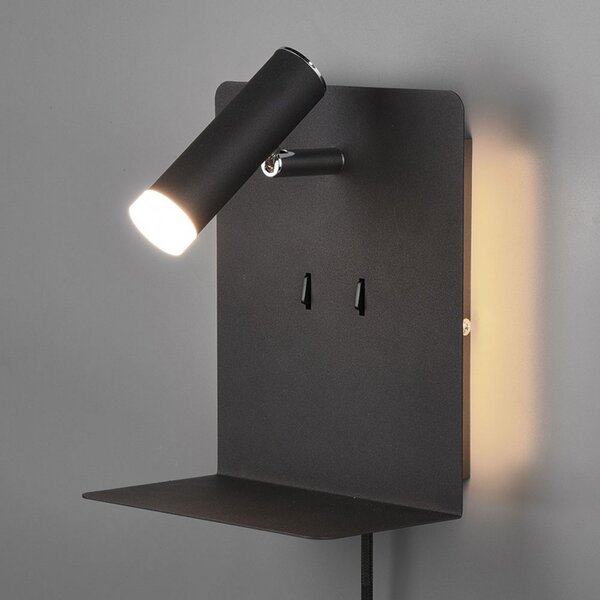 Trio Lighting LED lampă de perete Element cu raft negru mat, Negru, Camera de zi / sufragerie, Metal, Modern