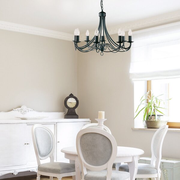 Searchlight Candelabru Maypole mat-negru, 8 becuri, reglabil, Negru, Camera de zi / sufragerie, Metal