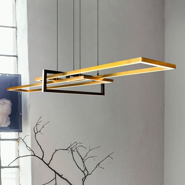 Trio Lighting Suspensie cu LED Salinas, alamă, metal, lungime 110 cm, reglabil, Auriu / Alamă, Camera de zi / sufragerie, Metal, Modern