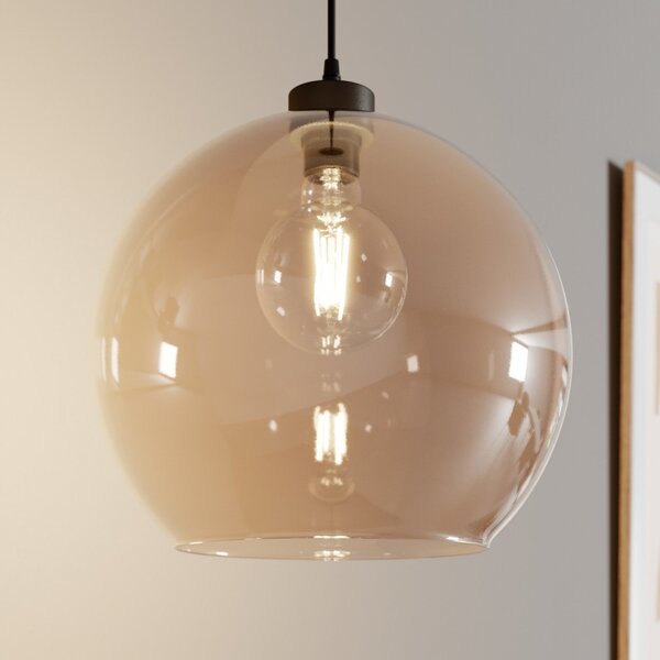 TK Lighting Lampă suspendată Cubus, chihlimbar, sticlă, Ø 30 cm, E27, reglabil, Maro / Rugină, Camera de zi / sufragerie, Sticlă, Modern, glob