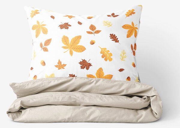 Goldea lenjerie de pat din 100% bumbac duo - frunze de toamnă cu latte 150 x 200 și 50 x 60 cm