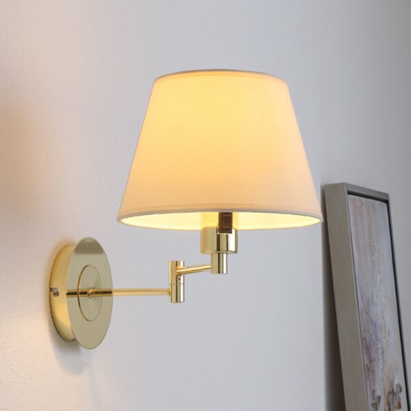 Lindby Aplică Pola, 30 cm, alamă, extensibilă, cu abajur din țesătură, Auriu / Alamă, Camera de zi / sufragerie, Țesătură / Textil, Modern