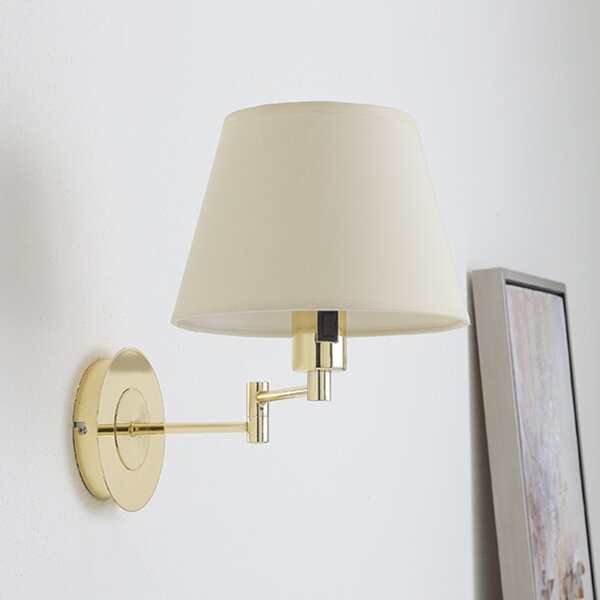 Lindby Aplică Pola, 30 cm, alamă, extensibilă, cu abajur din țesătură, Auriu / Alamă, Camera de zi / sufragerie, Țesătură / Textil, Modern