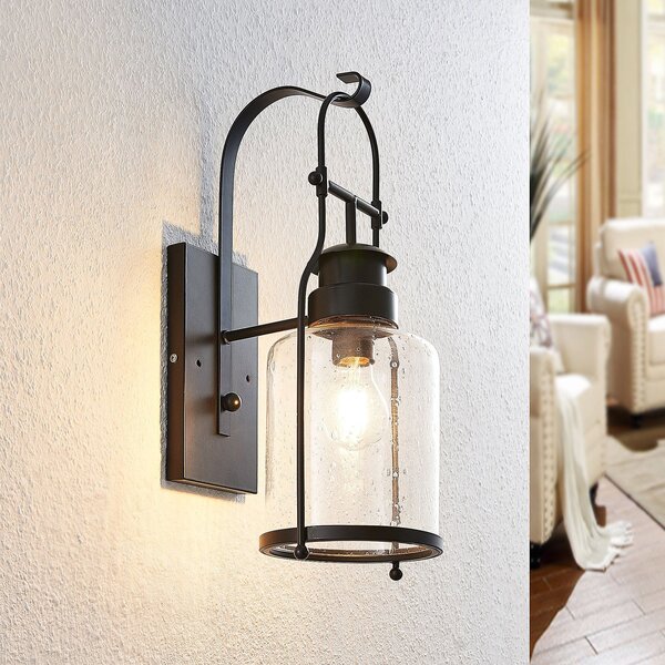 Lindby Rozalie aplică de perete, negru, metal, lanternă, 44cm, reglabil, Negru, Hol, Metal, Vintage, Felinar