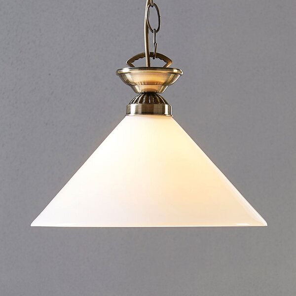 Lindby Lampă suspendată Otis, Ø 30 cm, alb, sticlă, con, E27, reglabil, Bronz / Alamă Veche, Bucătărie, Sticlă, Antichitate