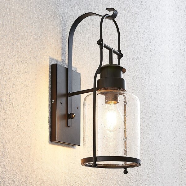 Lindby Rozalie aplică de perete, negru, metal, lanternă, 44cm, reglabil, Negru, Hol, Metal, Vintage, Felinar