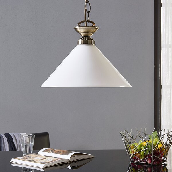 Lindby Lampă suspendată Otis, Ø 30 cm, alb, sticlă, con, E27, reglabil, Bronz / Alamă Veche, Bucătărie, Sticlă, Antichitate