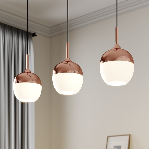 Lindby Lampă suspendată Rangina, 100 cm, cupru, 3 becuri, sticlă, reglabil, Cupru, Camera de zi / sufragerie, Sticlă, Modern