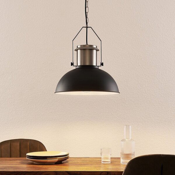 Lindby Freitjof lampă suspendată negru/nichel mat, reglabil, Negru, Camera de zi / sufragerie, Metal, Design industrial