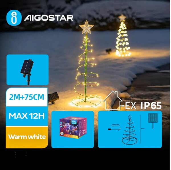 Decorațiune LED solară de Crăciun Aigostar LED/0,26W/3,7V 75cm IP65 alb cald