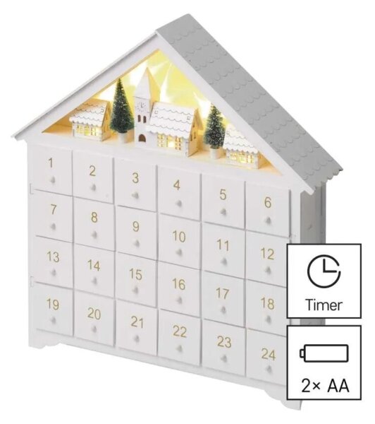 Calendar LED de Advent 8xLED/2xAA alb