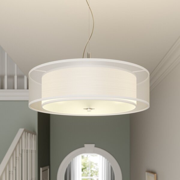 Lindby Lampă suspendată Pikka, alb, textil, Ø 50 cm, E27, reglabil, Alb, Camera de zi / sufragerie, Țesătură / Textil, Modern