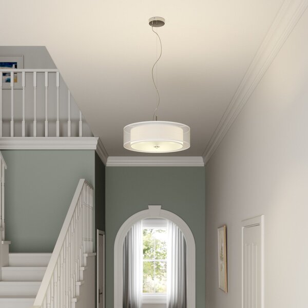 Lindby Lampă suspendată Pikka, alb, textil, Ø 50 cm, E27, reglabil, Alb, Camera de zi / sufragerie, Țesătură / Textil, Modern