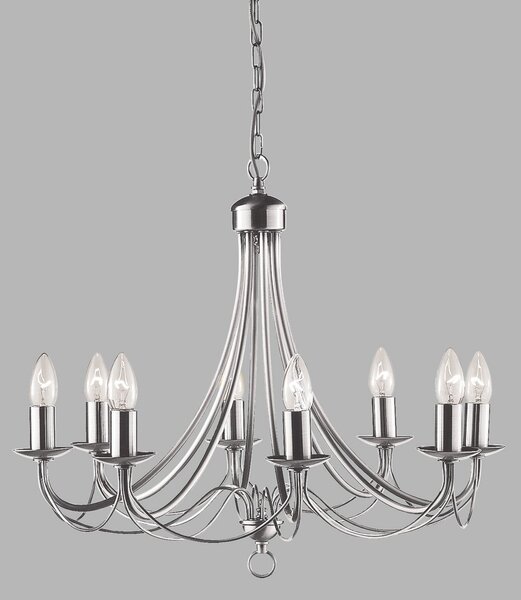 Searchlight Candelabru Maypole satin argintiu, 8 becuri, reglabil, Gri, Camera de zi / sufragerie, Metal