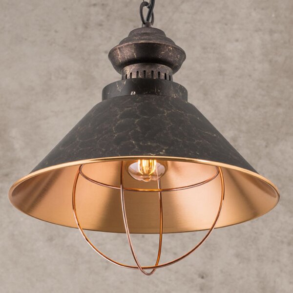 ORION Lampă suspendată Shanta rustică, 1 bec, reglabil, Negru, Camera de zi / sufragerie, Metal, Vintage