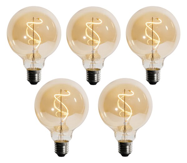 Set 5 becuri Bec LED cu filament spiralat E27 reglabil G95 4W 270lm 2200K