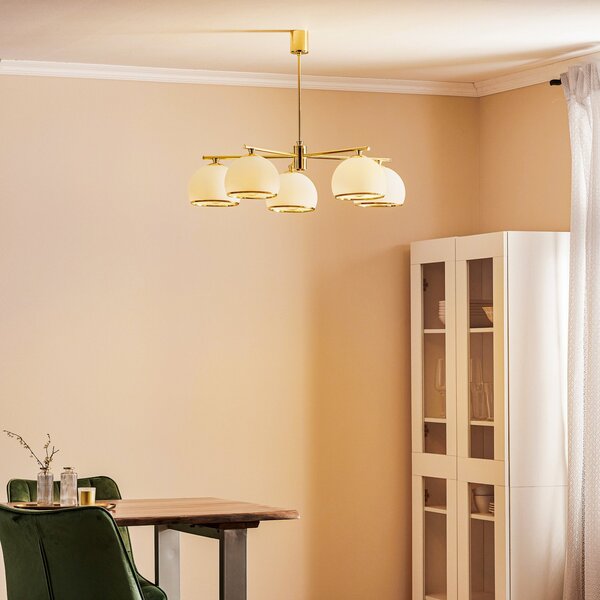 Argon Lampă suspendată Mina, 5 becuri, alamă, reglabil, Auriu / Alamă, Camera de zi / sufragerie, Metal, Modern