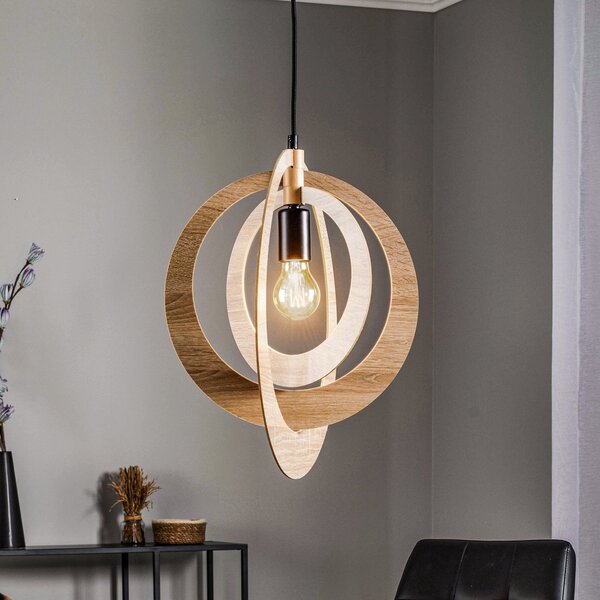 SIGMA Lampă suspendată Glam cu abajur circular, reglabil, Lemn, Camera de zi / sufragerie, Lemn, Modern