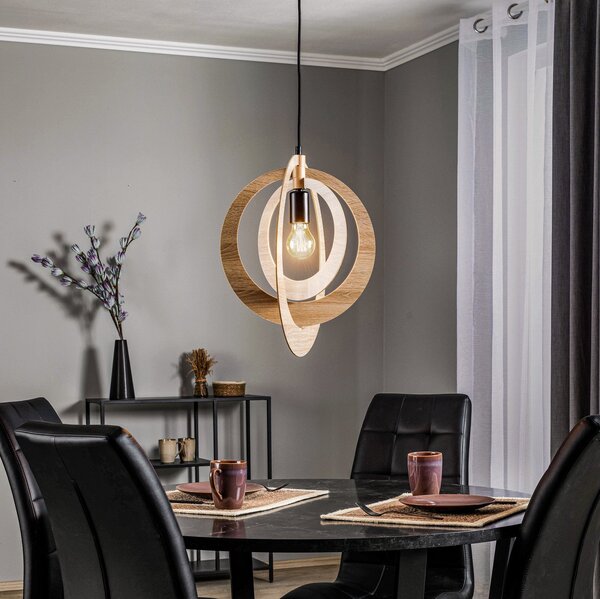 SIGMA Lampă suspendată Glam cu abajur circular, reglabil, Lemn, Camera de zi / sufragerie, Lemn, Modern