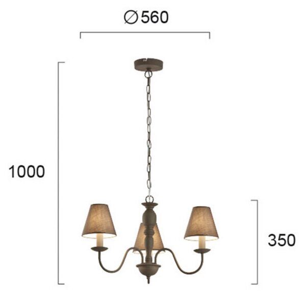Viokef Candelabru Fatima, gri, 3 becuri, reglabil, Gri, Camera de zi / sufragerie, Metal, Casă de țară / Rustic