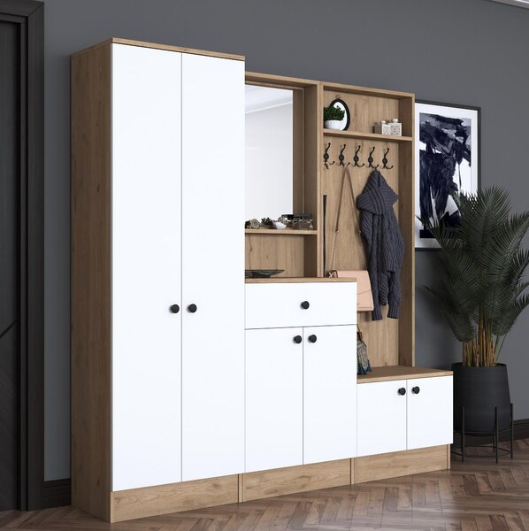 Mobilier hol Pixie 2 (nuc + alb) (cu oglindă). 1102449