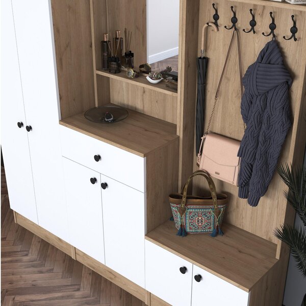Mobilier hol Pixie 2 (nuc + alb) (cu oglindă). 1102449