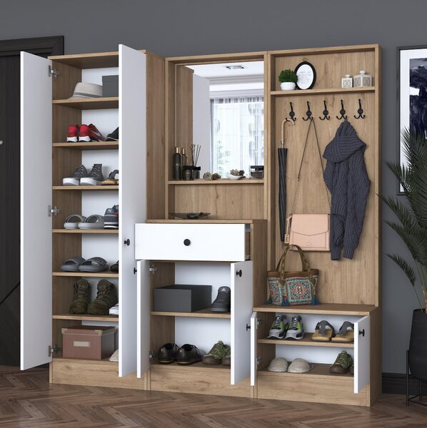 Mobilier hol Pixie 2 (nuc + alb) (cu oglindă). 1102449