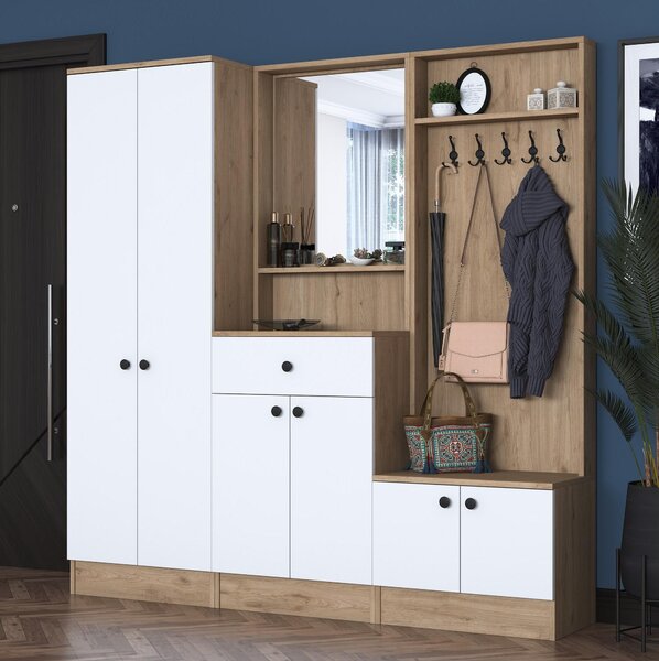 Mobilier hol Pixie 3 (alb + nuc) (cu oglindă). 1102450