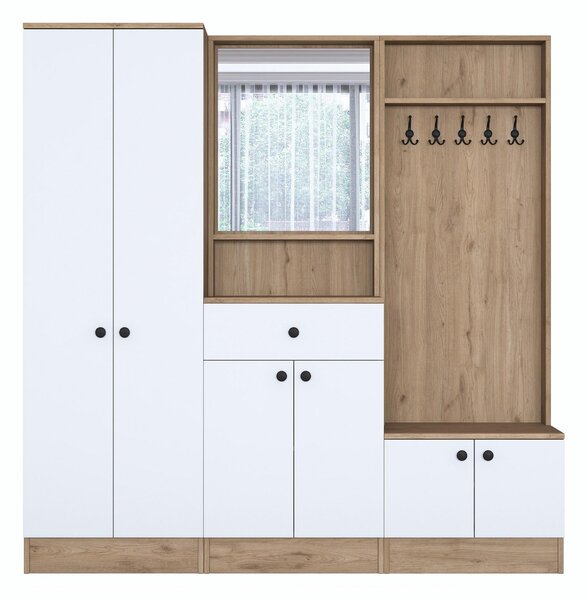 Mobilier hol Pixie 3 (alb + nuc) (cu oglindă). 1102450