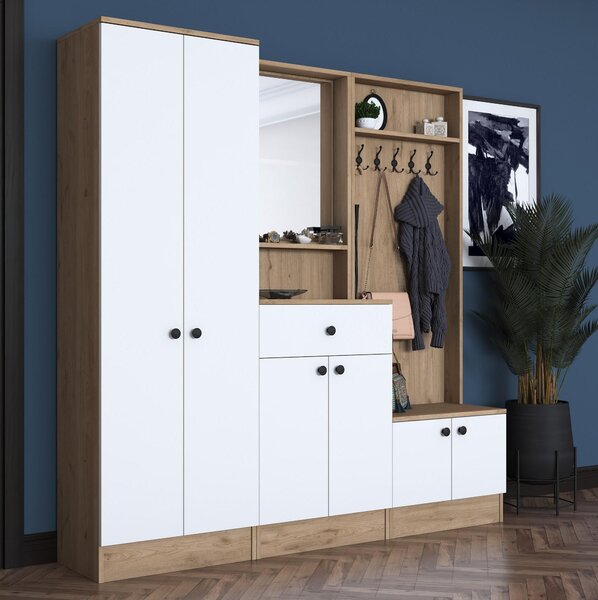 Mobilier hol Pixie 3 (alb + nuc) (cu oglindă). 1102450