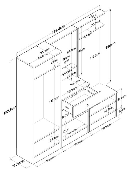 Mobilier hol Pixie 3 (alb + nuc) (cu oglindă). 1102450