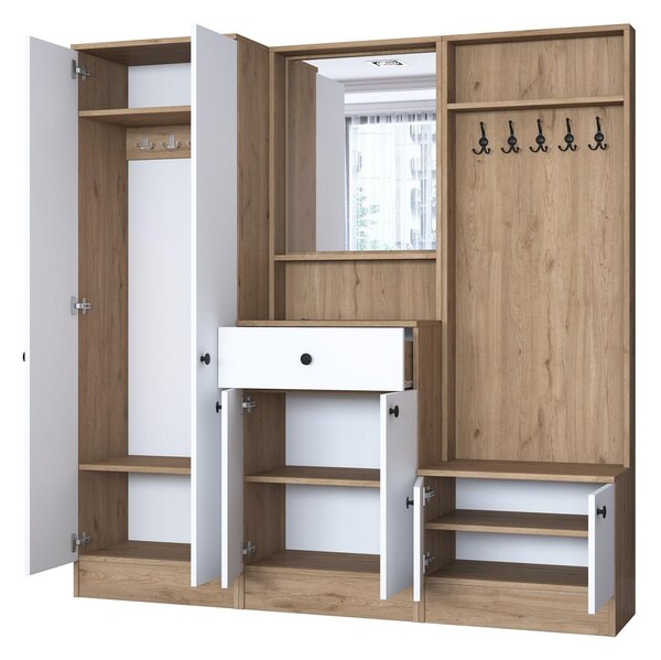 Mobilier hol Pixie 3 (alb + nuc) (cu oglindă). 1102450