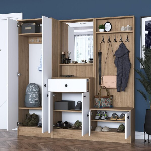 Mobilier hol Pixie 3 (alb + nuc) (cu oglindă). 1102450