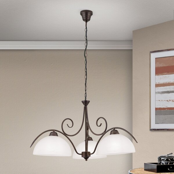 ORION lampă suspendată cu 3 becuri Marco sticlă alabastru, reglabil, Maro / Rugină, Camera de zi / sufragerie, Metal, Casă de țară / Rustic