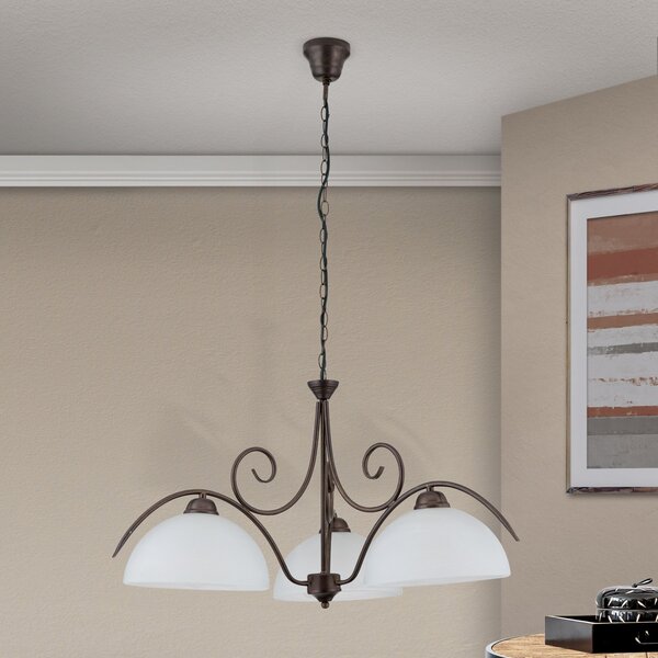 ORION lampă suspendată cu 3 becuri Marco sticlă alabastru, reglabil, Maro / Rugină, Camera de zi / sufragerie, Metal, Casă de țară / Rustic