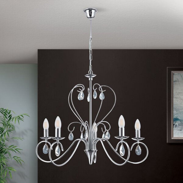 ORION Candelabru Alessia cu 5 becuri, sticlă cristal, crom, reglabil, Metalic, Camera de zi / sufragerie, Metal